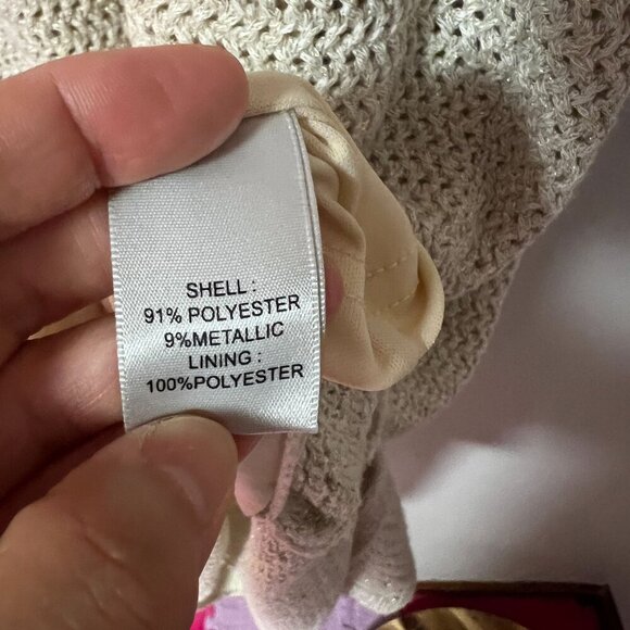 Joie Womens Knit Crochet Bodycon Scalloped Trim Dress LARGE Ecru Gold - Picture 5 of 9